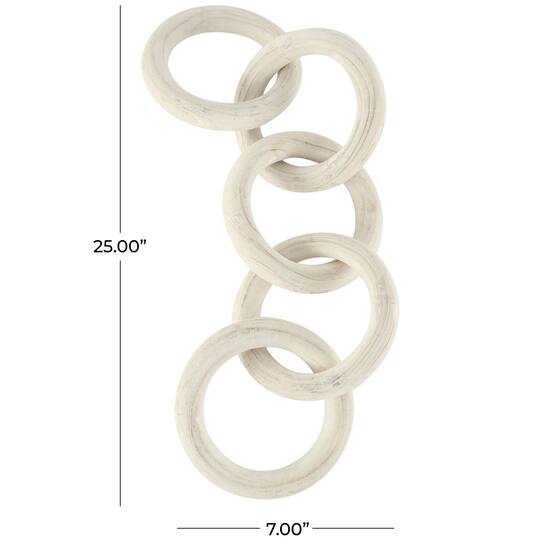 25" White Wood Chain 5 Link Sculpture with Natural Wood Grain